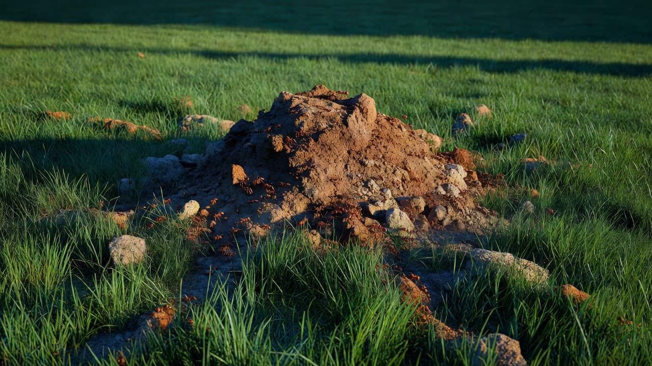 Fire ant mounds in a Southwest Florida lawn, seen up close