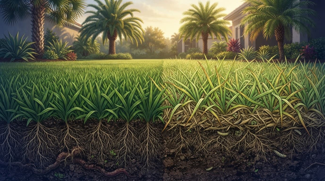 Excess nitrogen can create stressed grass, thatch buildup, and conditions that increase pest pressure.