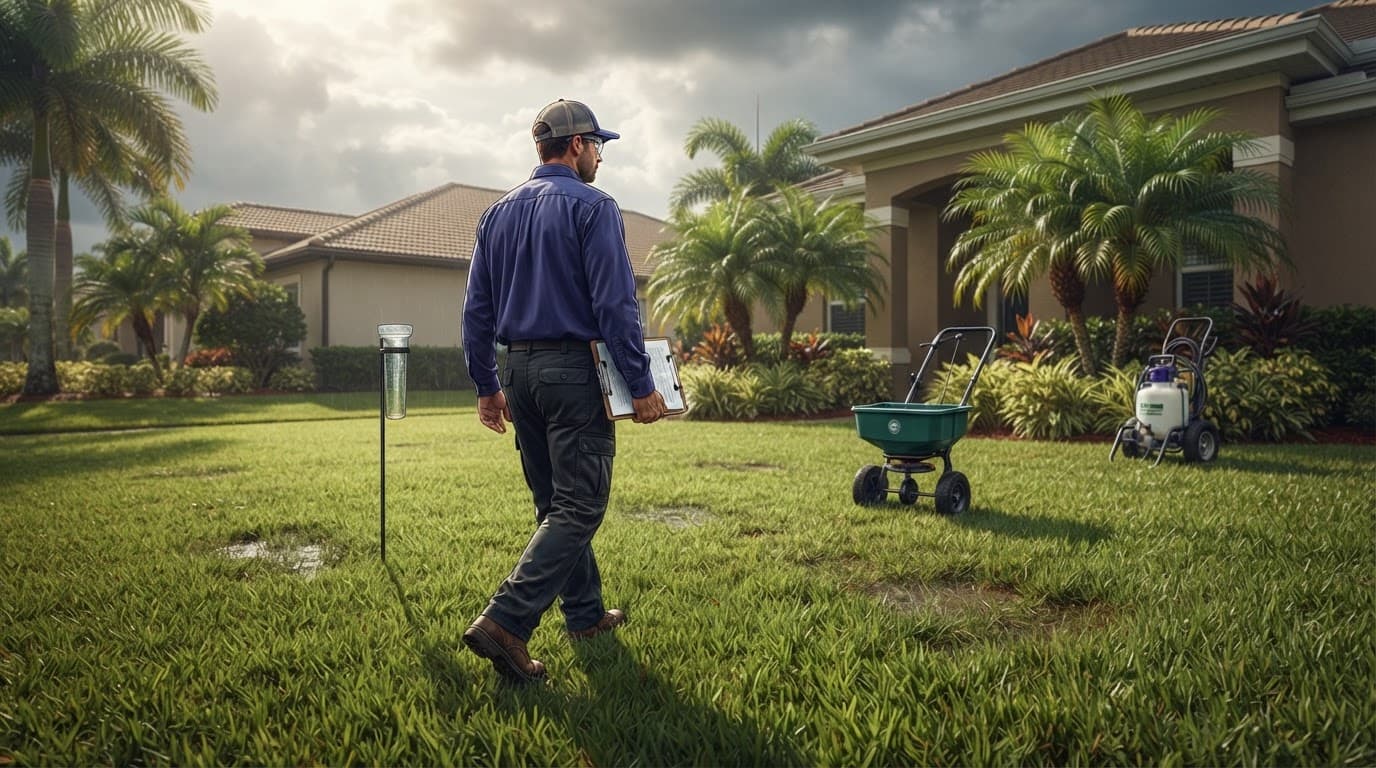 Weather-aware turf treatment planning around changing weather, irrigation, and a professional turf inspection.