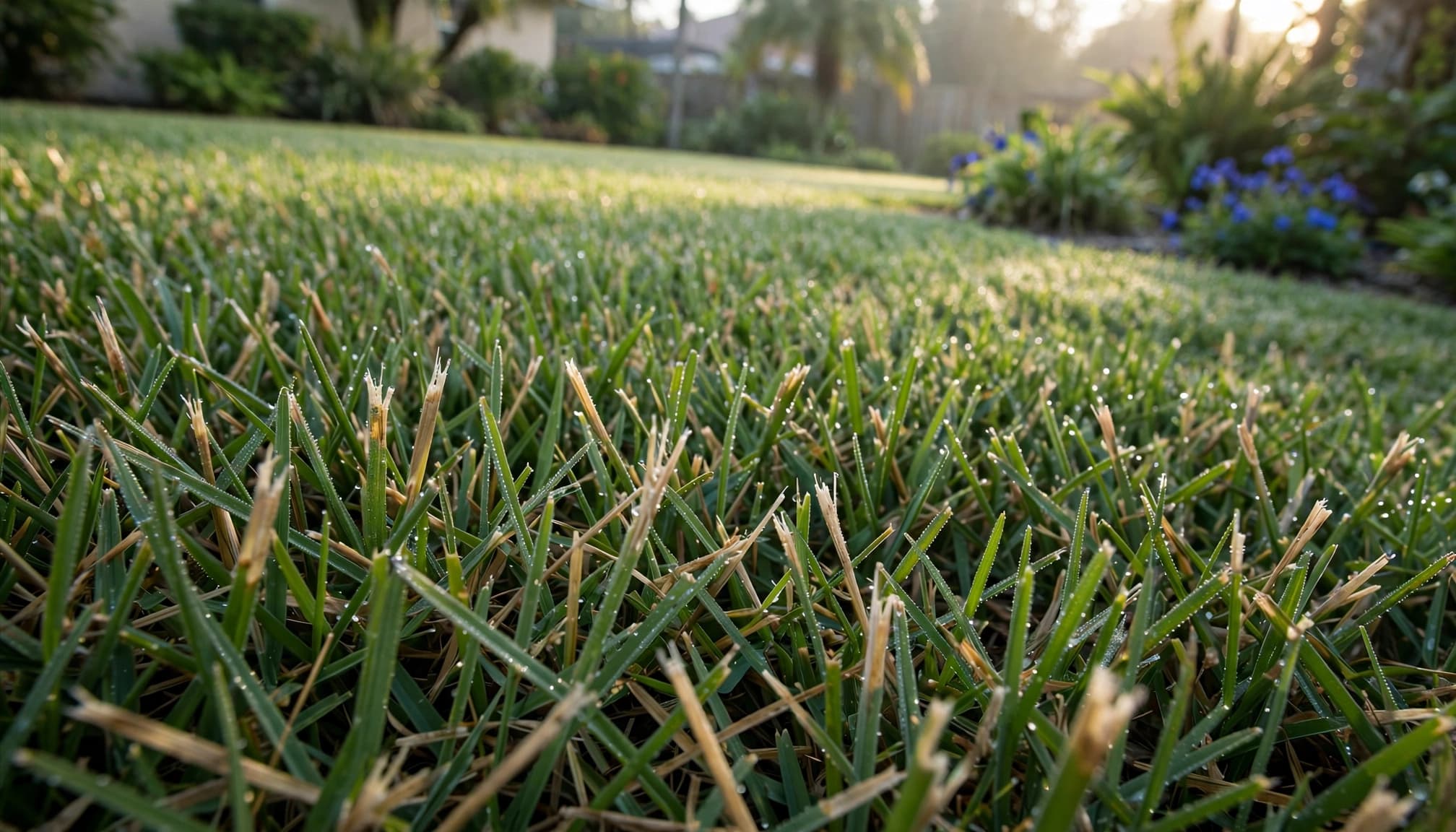 Illustrative lawn view of straw-colored tips associated with bermudagrass stem maggot damage.
